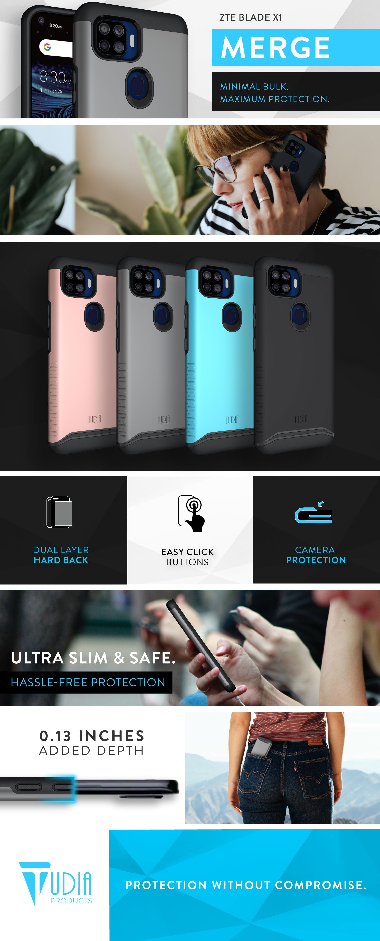 TUDIA ZTE BLade X1 MERGE Dual Layer Dual Protection Case