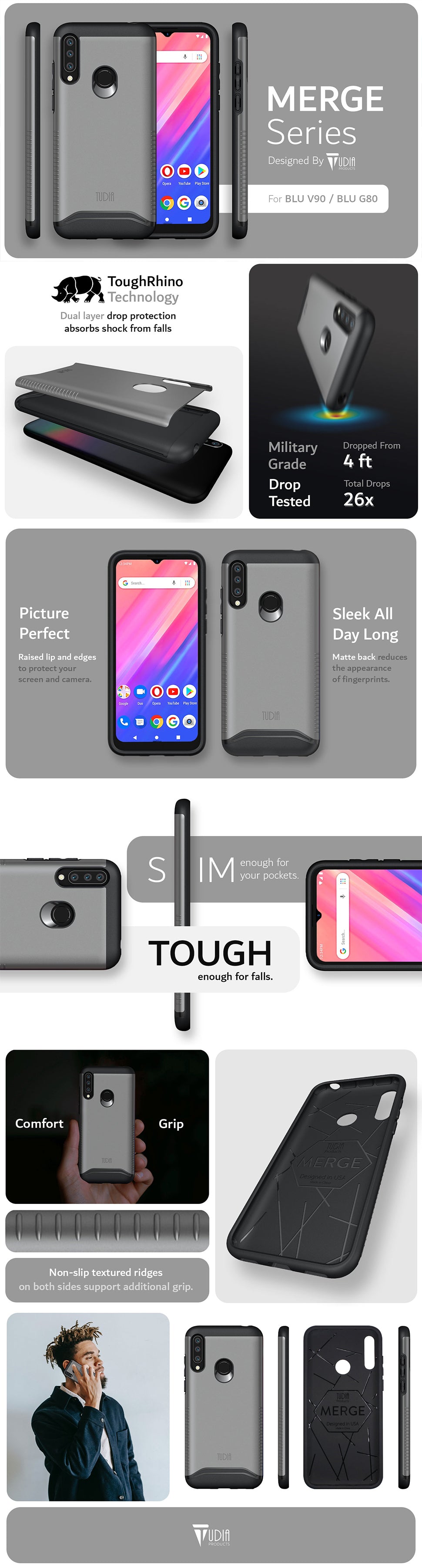 TUDIA MERGE Series BLU V90 /  BLU G80 Military Grade Heavy Duty Case