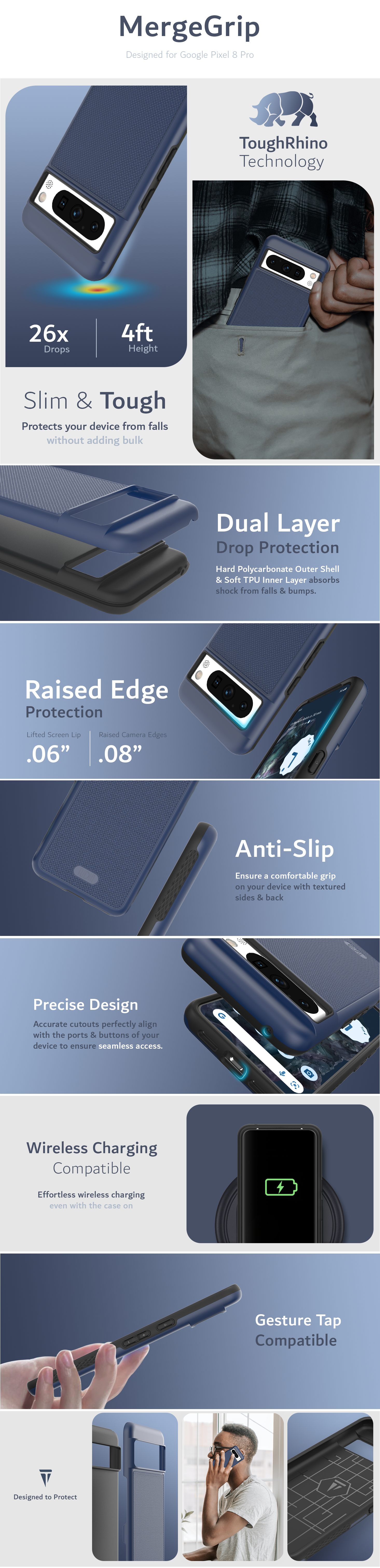 TUDIA Google Pixel 8 Pro MergeGrip Dual Layer Protection - Heavy Duty Case