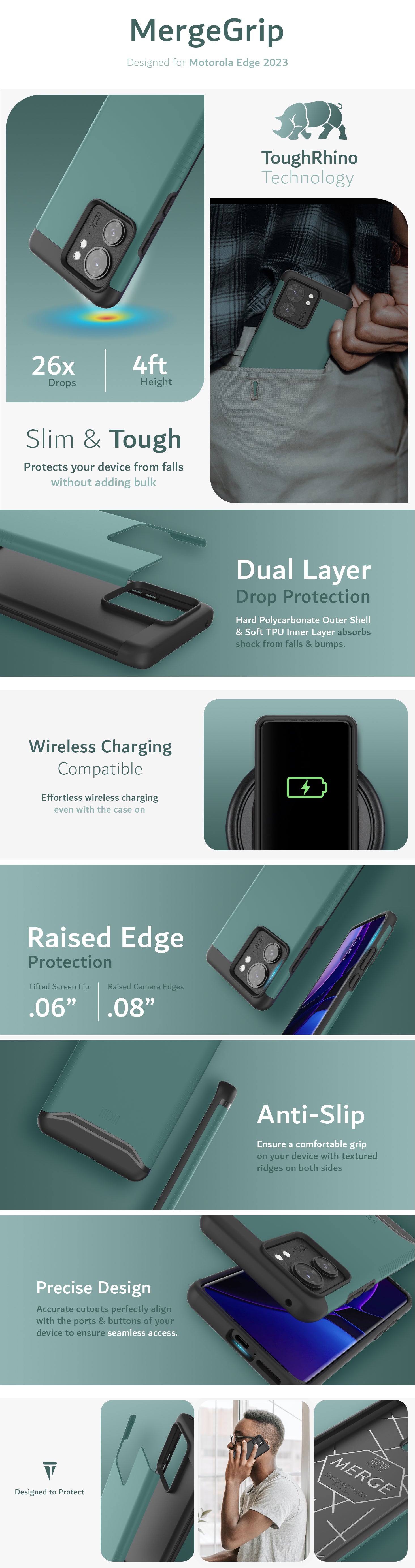 TUDIA Motorola Edge 2023 MergeGrip Dual Layer Protection - Heavy Duty Case