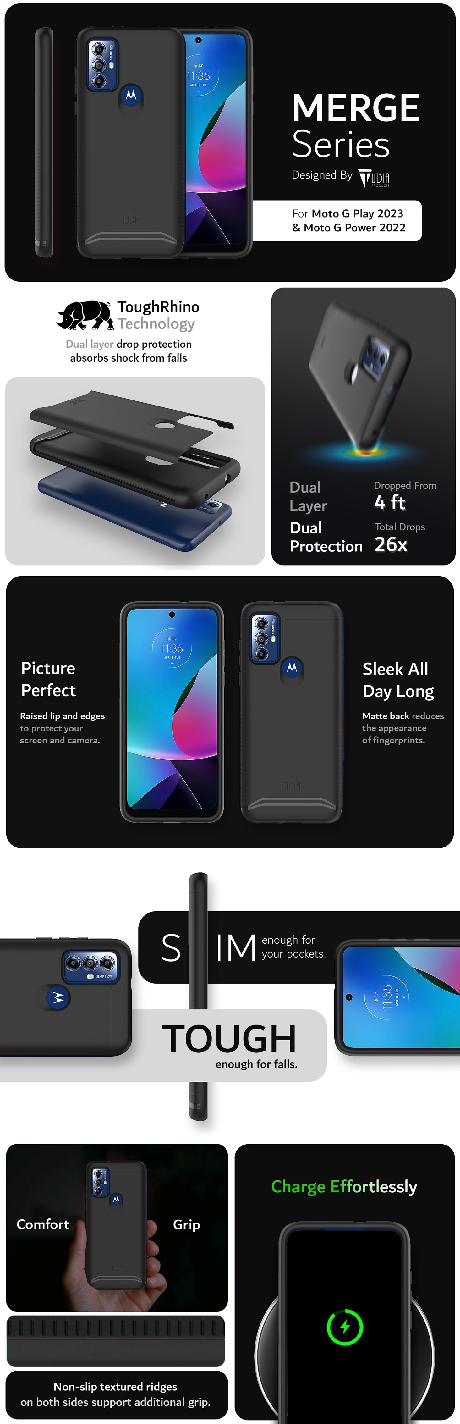 TUDIA Motorola Moto G Play 2023 
& Moto G Power 2022 MERGE Series Dual Layer Protection - Heavy Duty Case