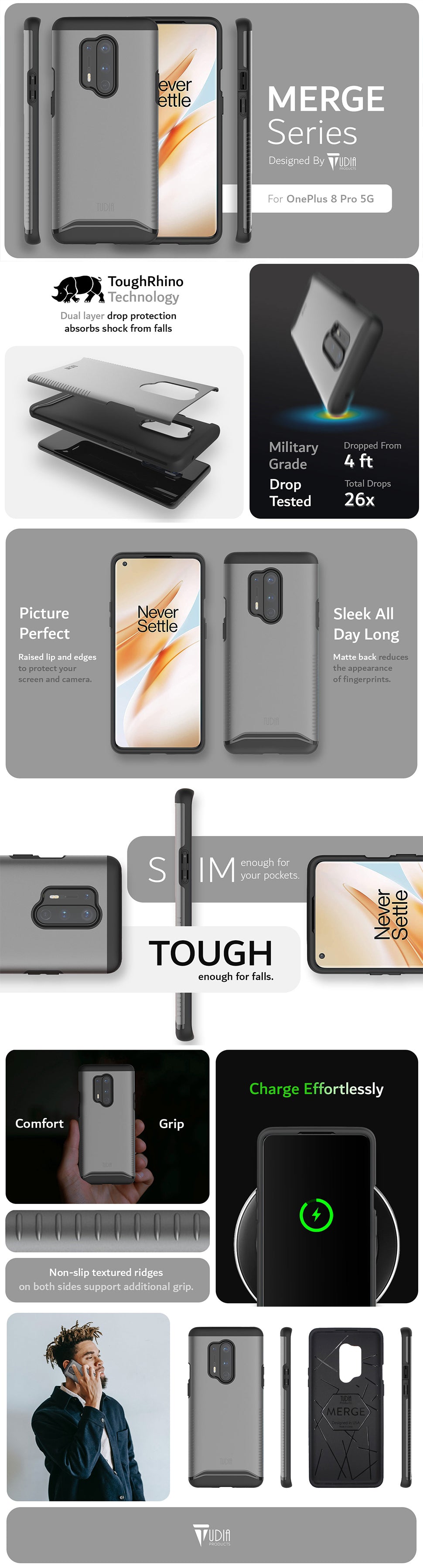 TUDIA MERGE Series OnePlus 8 Pro 5G Military Grade Heavy Duty Case