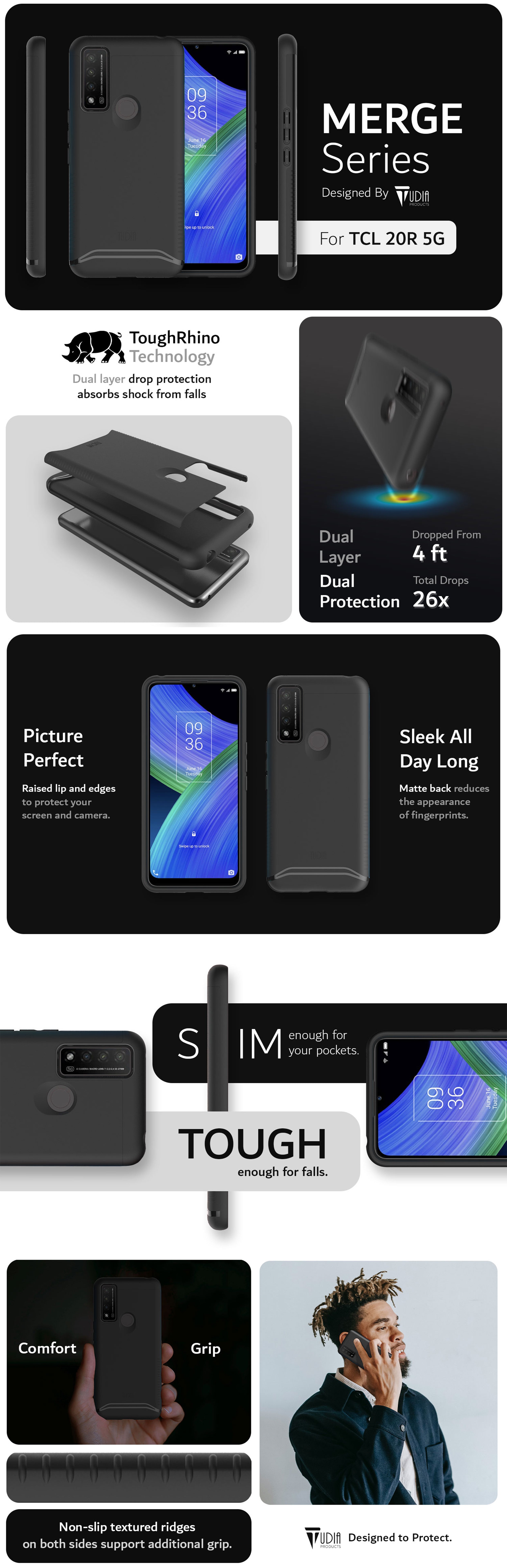 TUDIA TCL 20R 5G MERGE Series Military Grade Dual Layer Protection - Heavy Duty Case