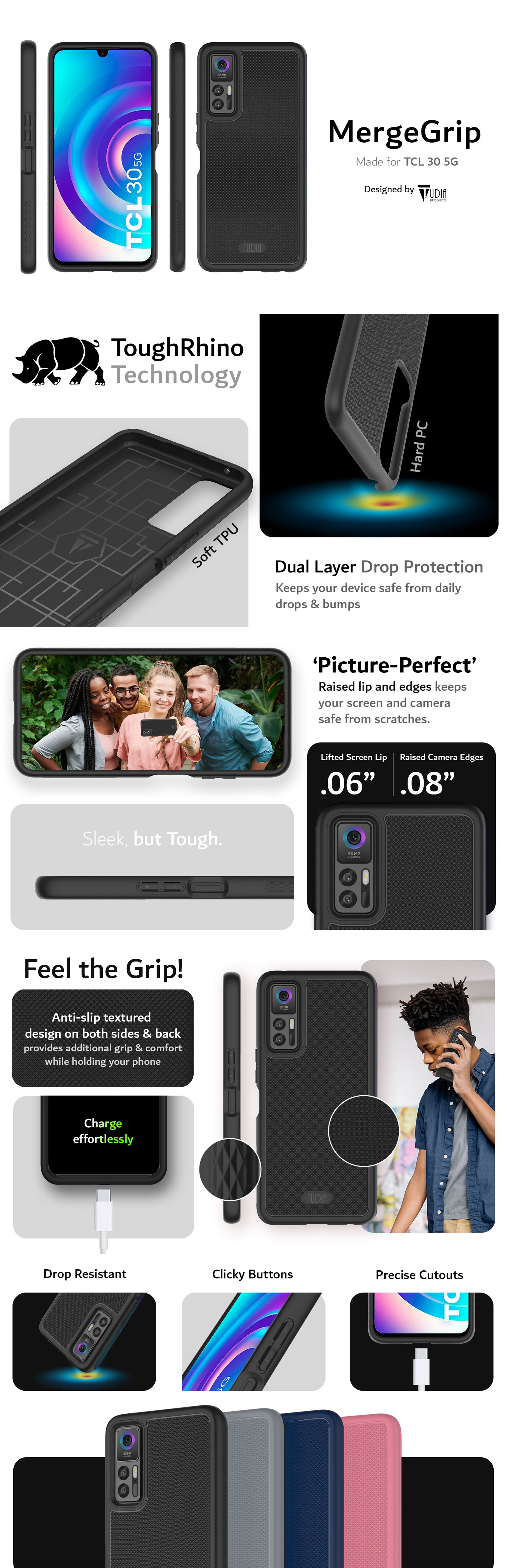 TUDIA TCL 30 5G MergeGrip Military Grade Dual Layer Protection - HEavy Duty Case