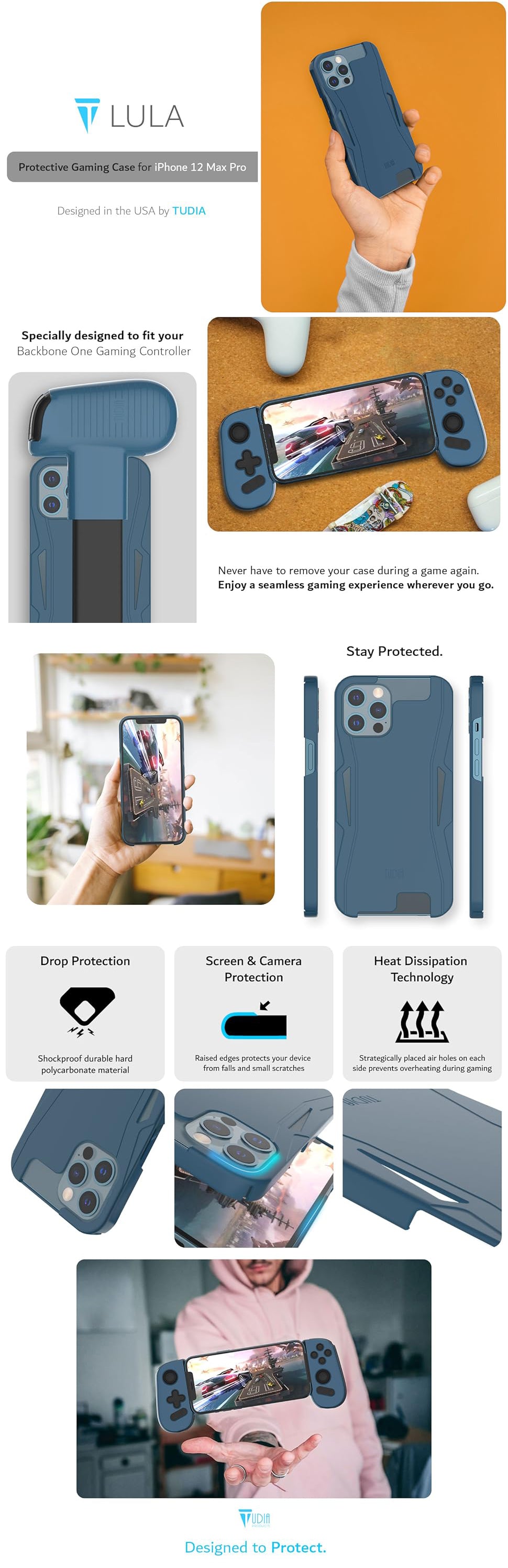 TUDIA LULA Protective Gaming Case for iPhone 12 Pro Max – Ergonomic Grip, Shockproof Design for Enhanced Mobile Gaming