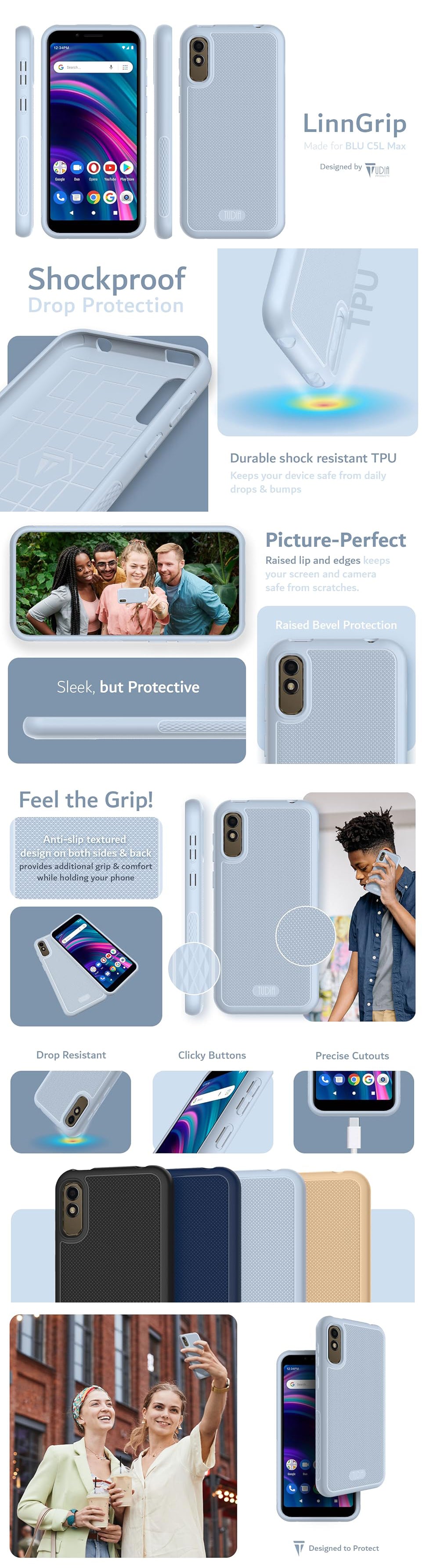 TUDIA LinnGrip Case for BLU C5L Max – Lightweight, Shockproof, and Durable Protection