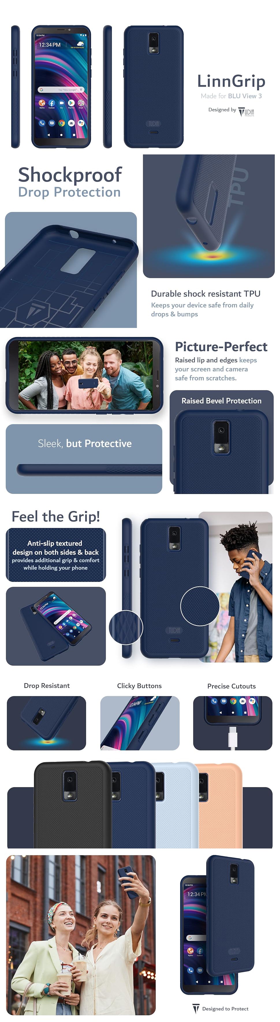 TUDIA LinnGrip Case for BLU View 3 – Durable, Shockproof Protection with a Slim Design