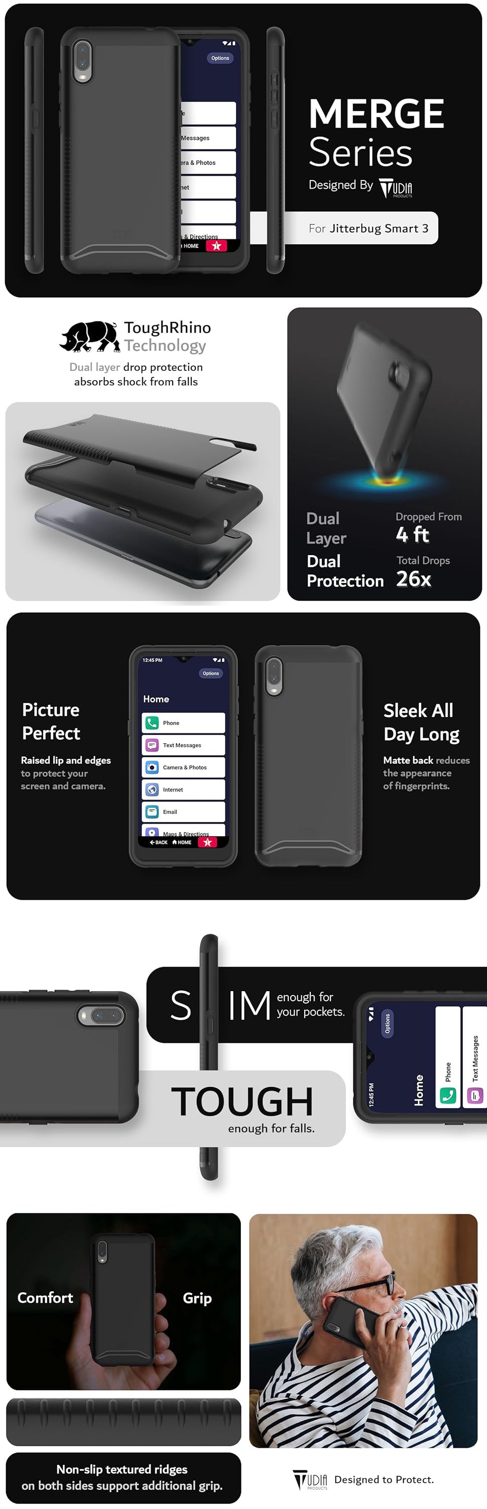 TUDIA MERGE Heavy Duty Dual Layer Case for Jitterbug Smart 3 – Shockproof, Durable Protection