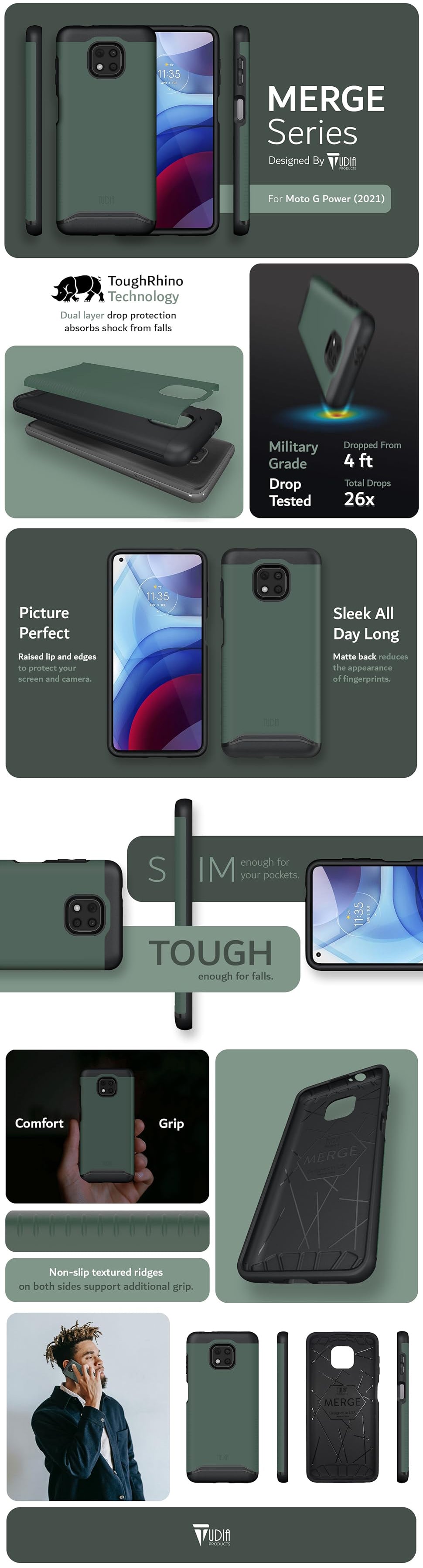TUDIA MERGE Series Case for Motorola Moto G Power (2021) – Shockproof, Durable Dual Layer Protection