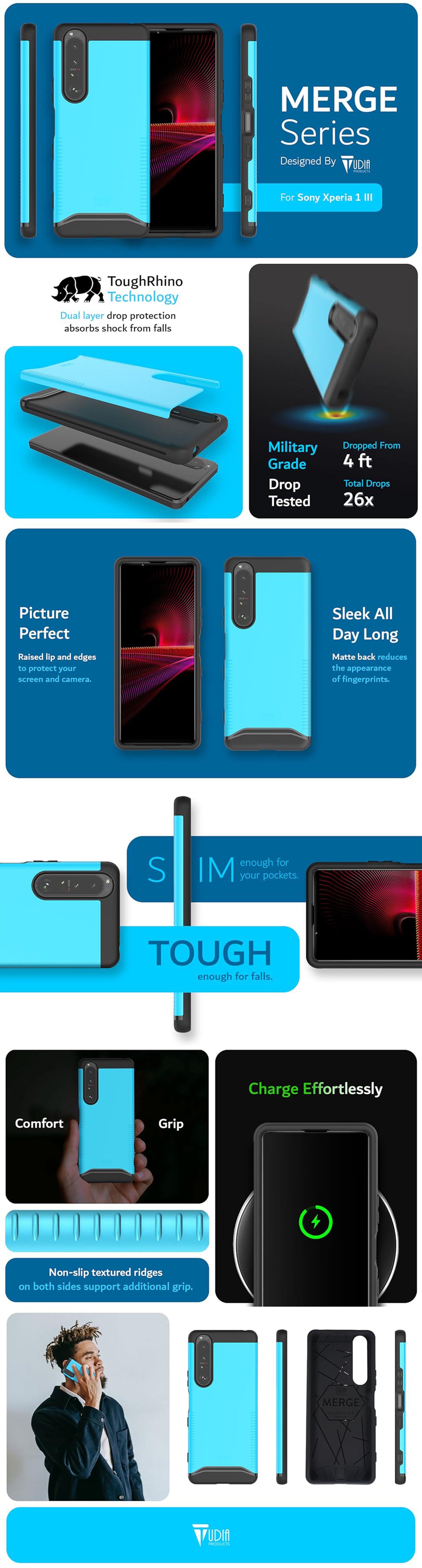 TUDIA MERGE Series Case for Sony Xperia 1 III – Military Grade Heavy Duty Protection with Dual-Layer Design