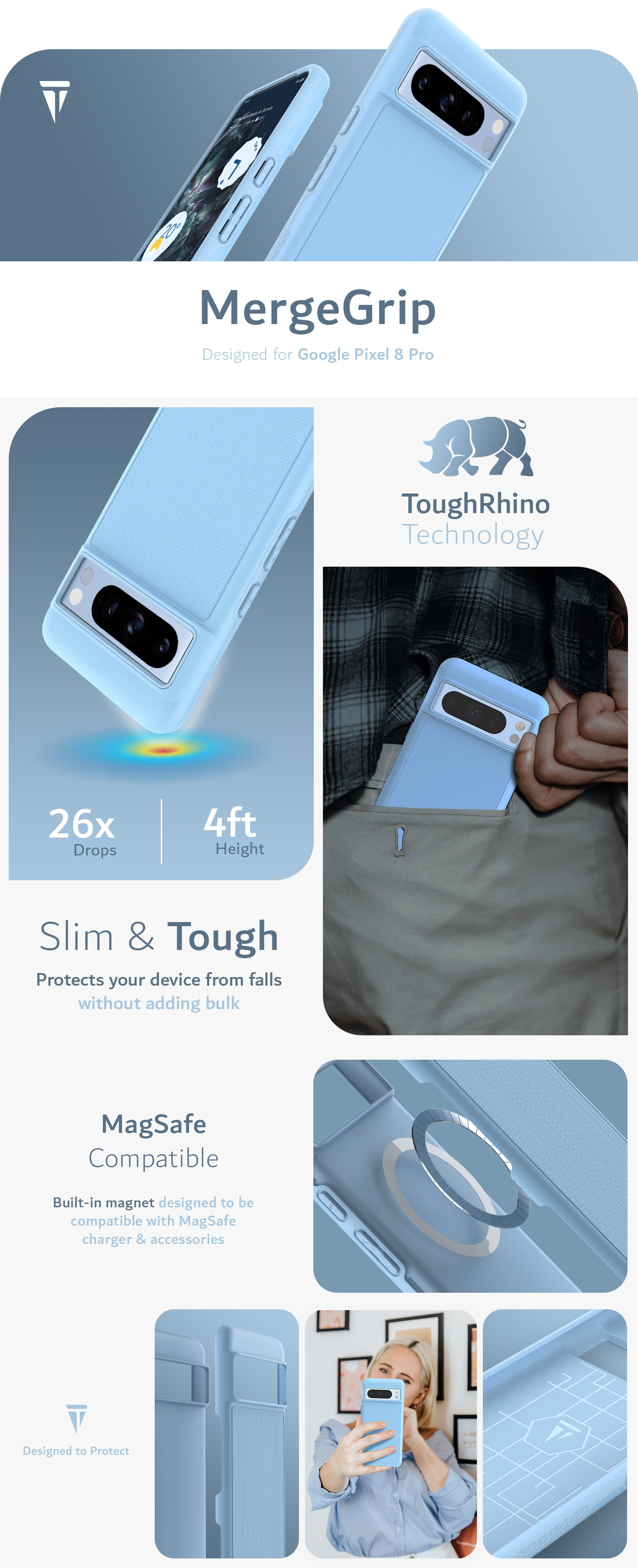 TUDIA MergeGrip Case for Google Pixel 8 Pro – Durable, Shockproof Dual Layer Protection for Enhanced Safety