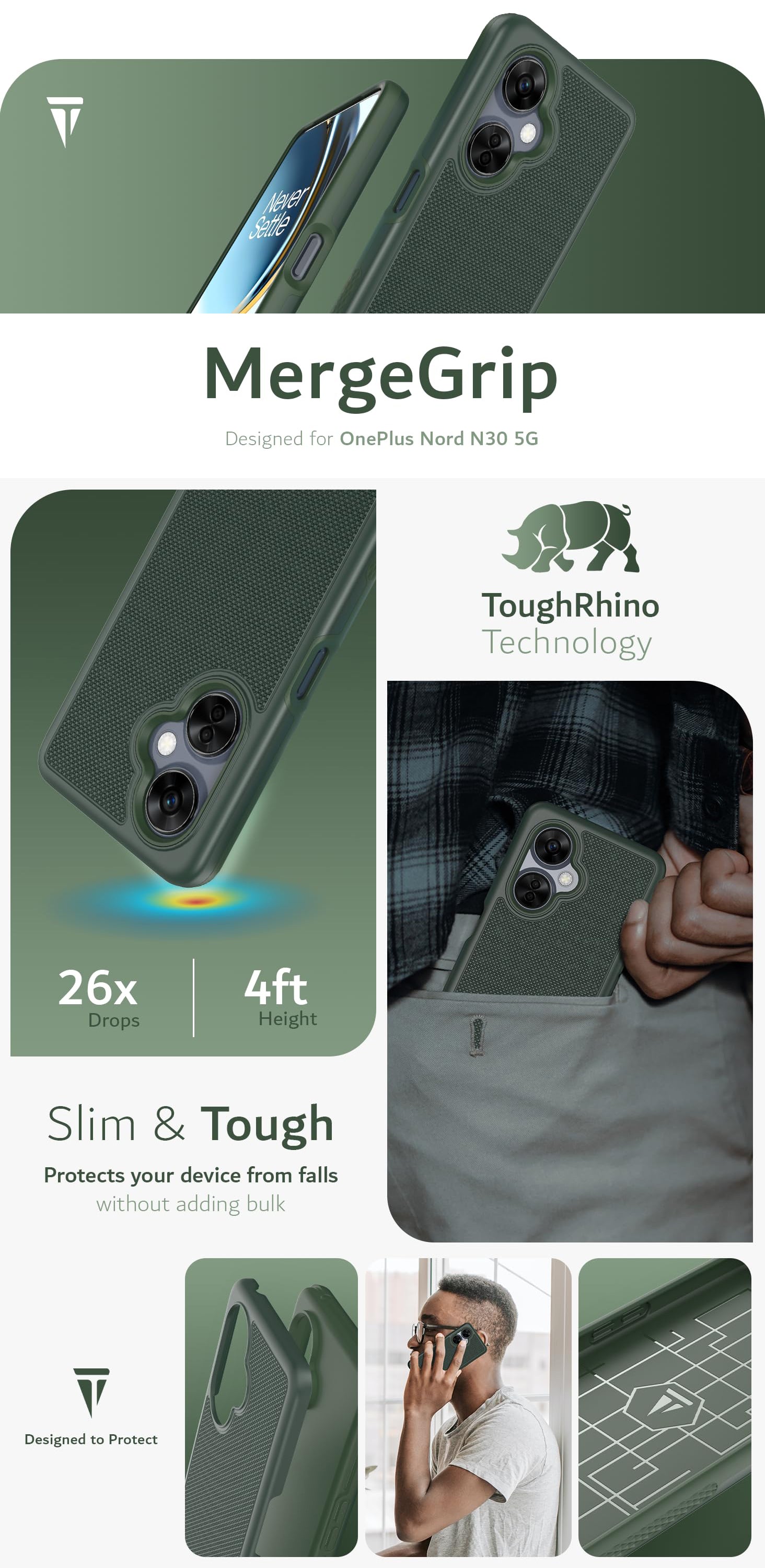 MergeGrip Case for OnePlus Nord N30 5G – Dual-Layer Shockproof Protection with Enhanced Grip - TUDIA Products
