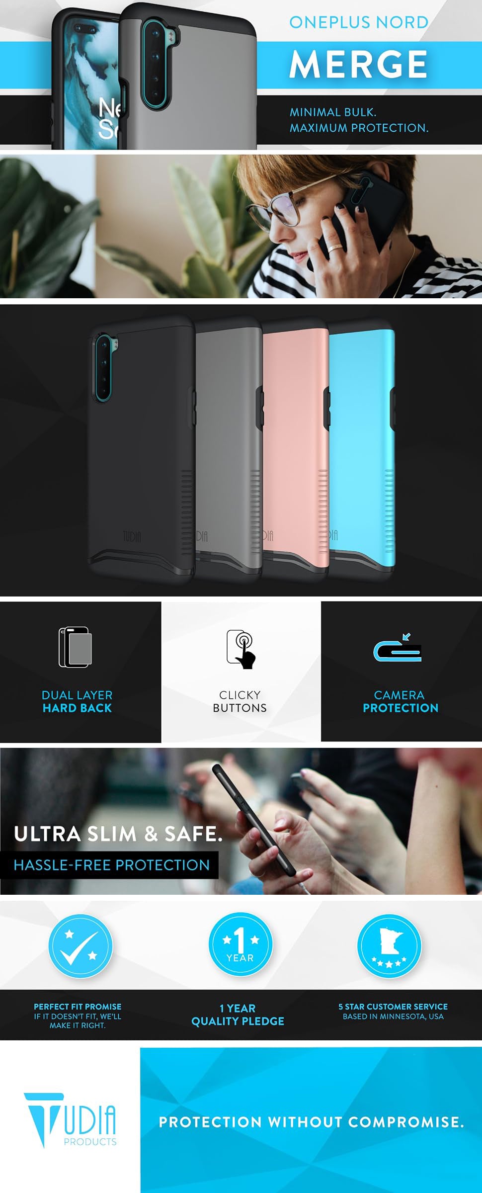 TUDIA Merge Dual-Layer Case for OnePlus Nord – Rugged, Slim Protective Cover with Shock Absorption