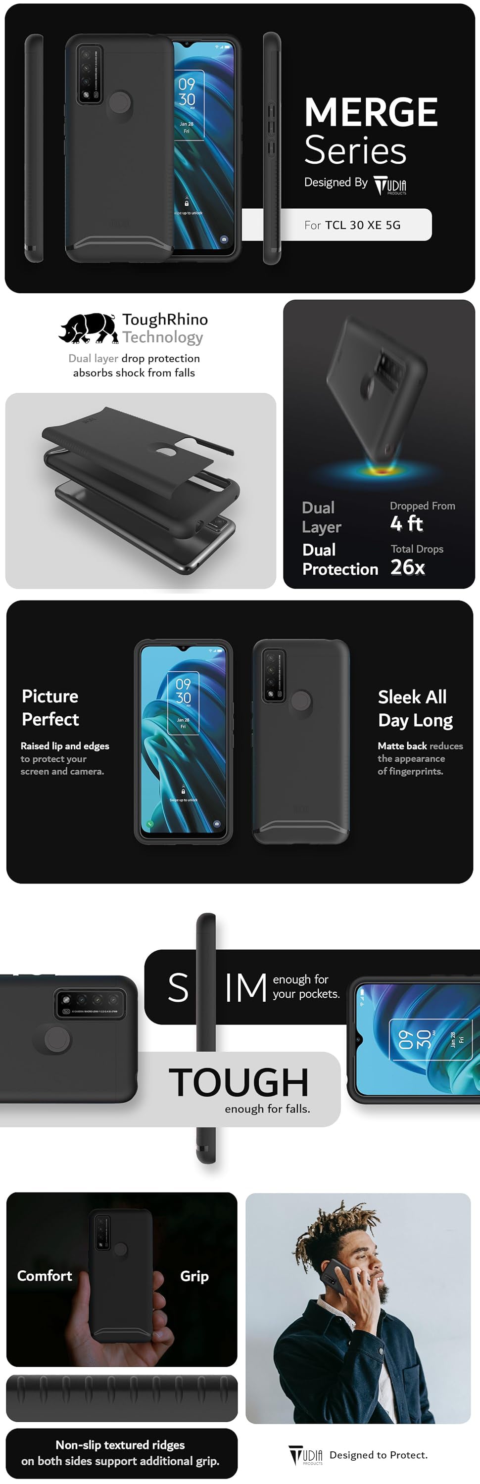 Merge Series Case for TCL 30 XE 5G – Dual Layer Shockproof, Durable Protection - TUDIA Products