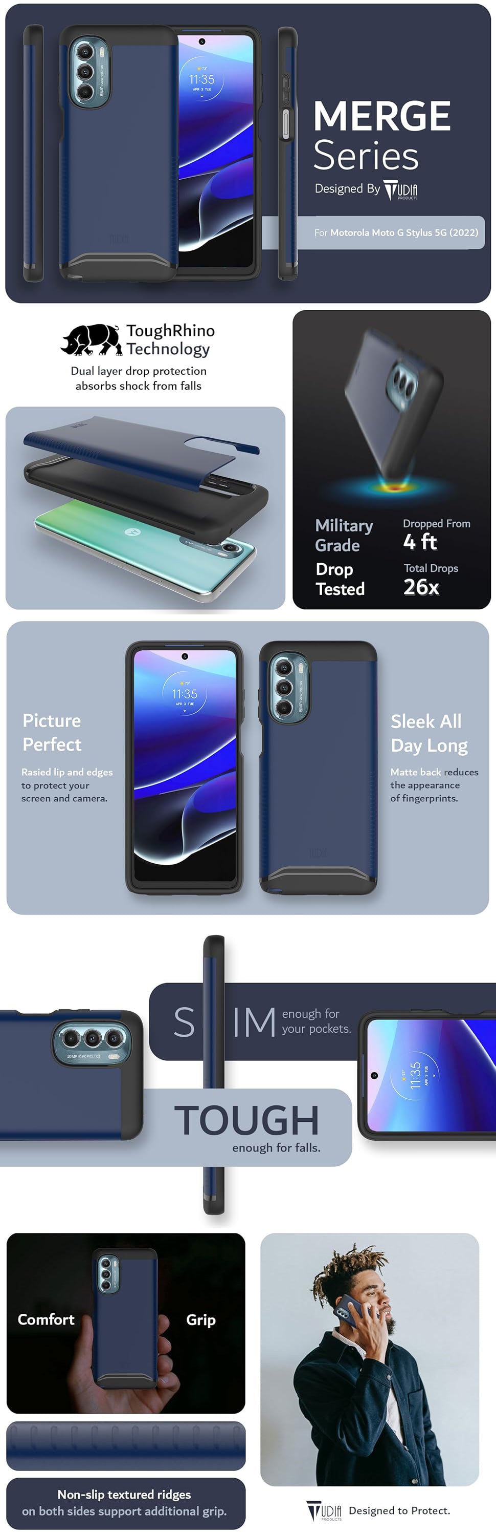 Merge Series Case for Motorola Moto G Stylus 5G (2022) – Heavy Duty, Dual Layer, Shockproof Protection - TUDIA Products