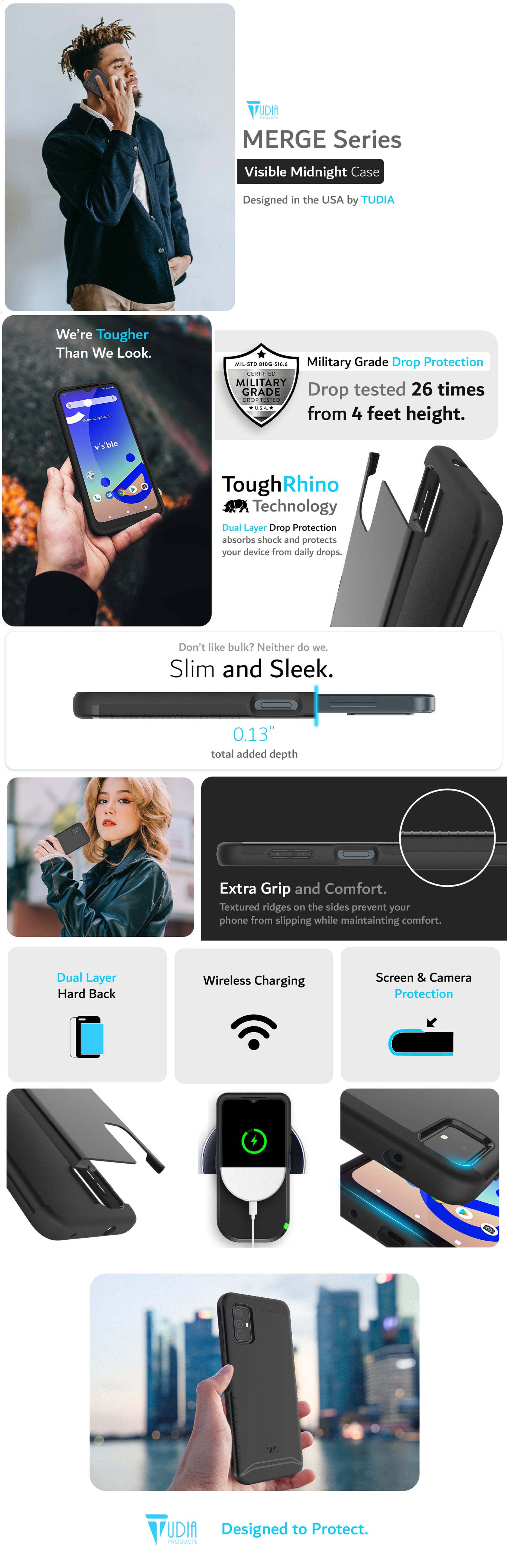 TUDIA Visible Midnight MERGE Series Military Grade Dual Layer Protection - Heavy Duty Case