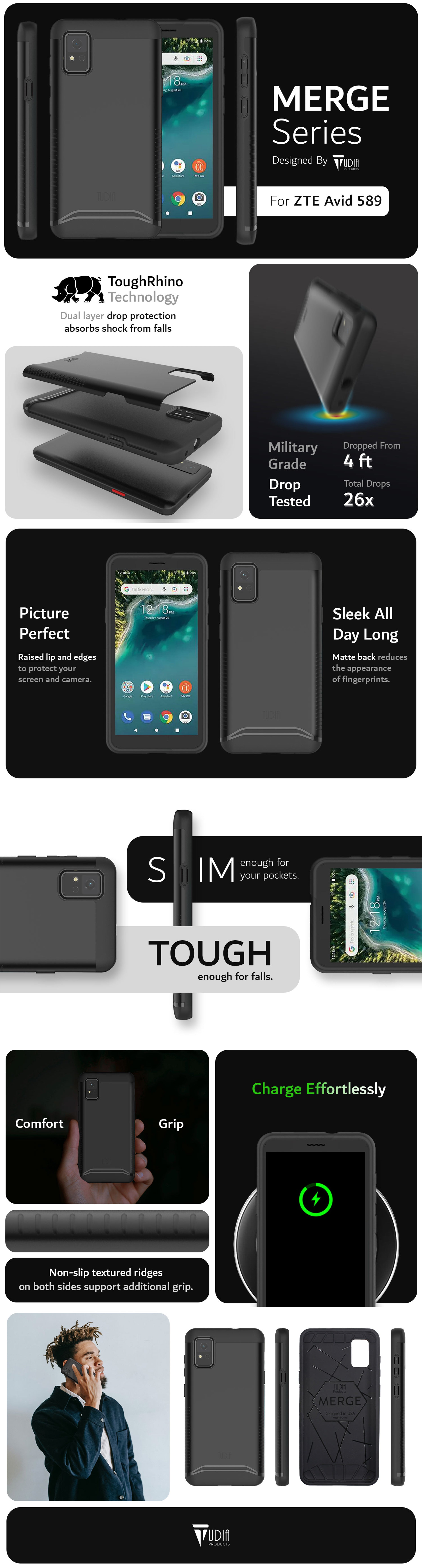 TUDIA ZTE Avid 589 MERGE Series Military Grade Dual Layer Protection - Heavy Duty Case