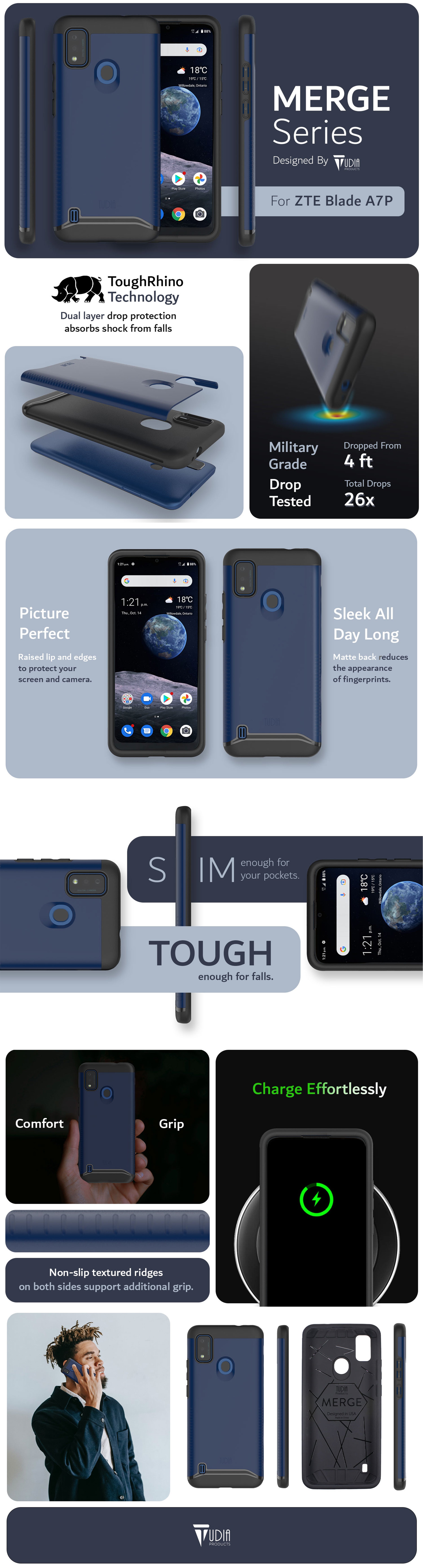 TUDIA ZTE Blade A7P MERGE Series Military Grade Dual Laer Protection - Heavy Duty Case